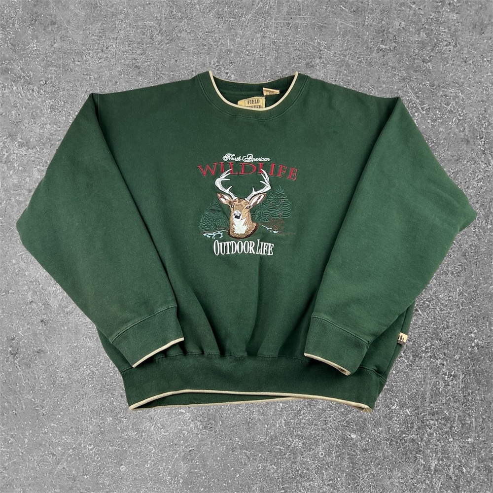 Outdoor Life Field Tested Sweatshirt Mens XL Green Wildlife Buck Embroidered